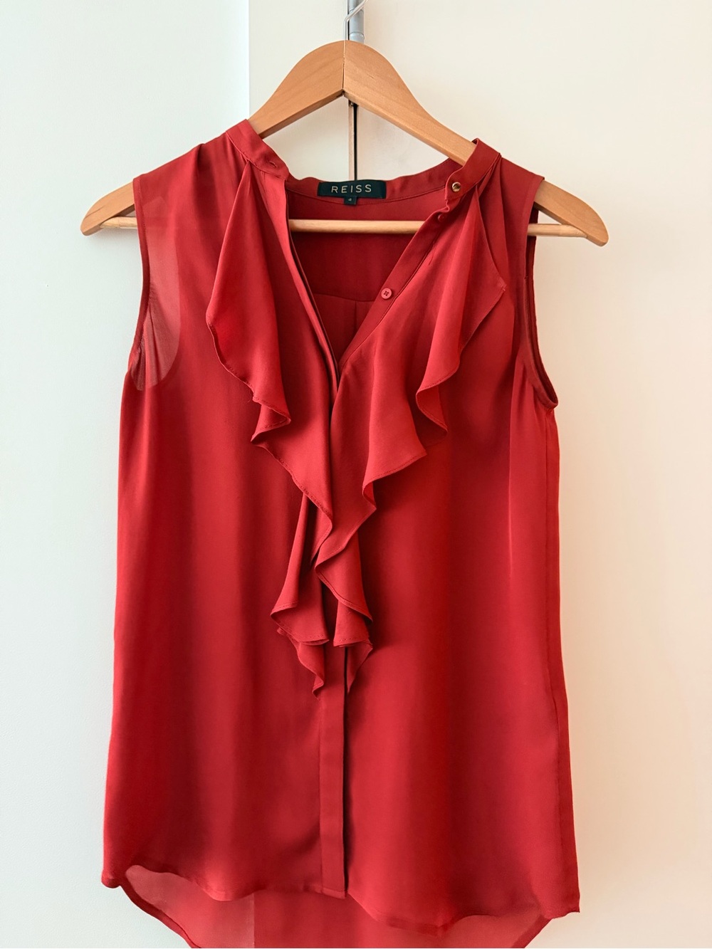 Reiss Red Sleeveless Ruffle Front Camisole